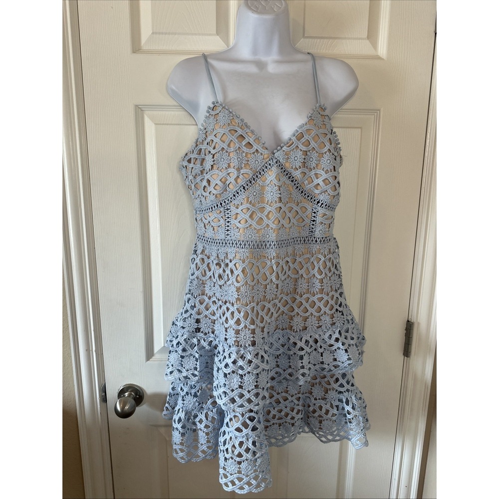Lulu's Blue Tiered Mini Eyelet Ballet Beachy Romantic Dainty Soft Girl Sz Large - Picture 3 of 8